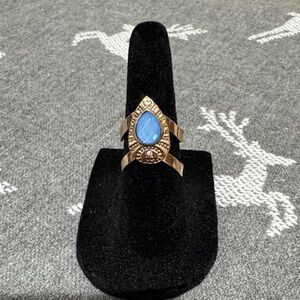 Gold Ring with Blue Teardrop Accent